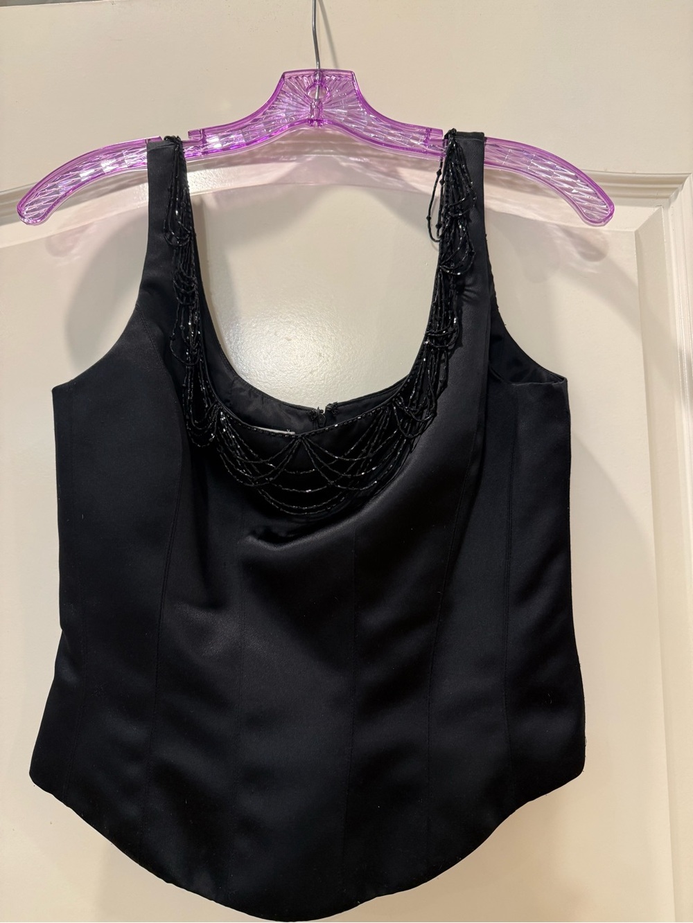 Kay Unger Black Beaded Scoop Neck Camisole